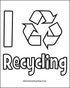 I Love Recycling Colouring Picture