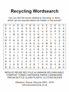 Free Printable Recycling Wordsearch